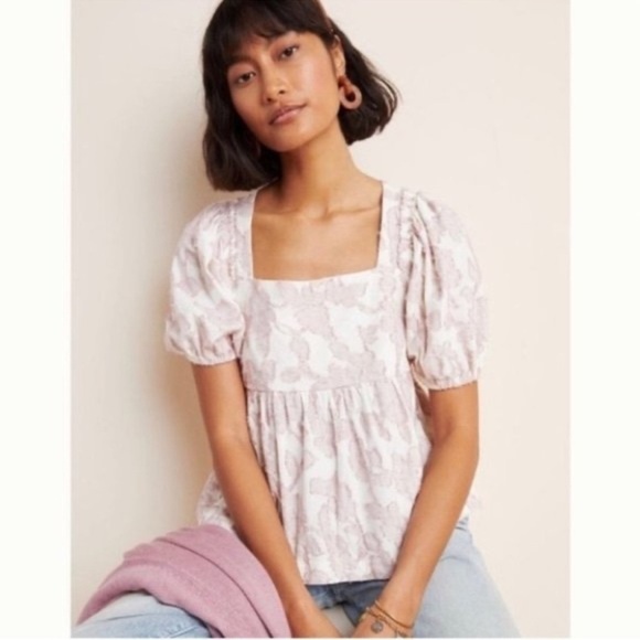 EUC - Anthropologie Maeve Batia Textured Babydoll Top - Size Large - Picture 1 of 4
